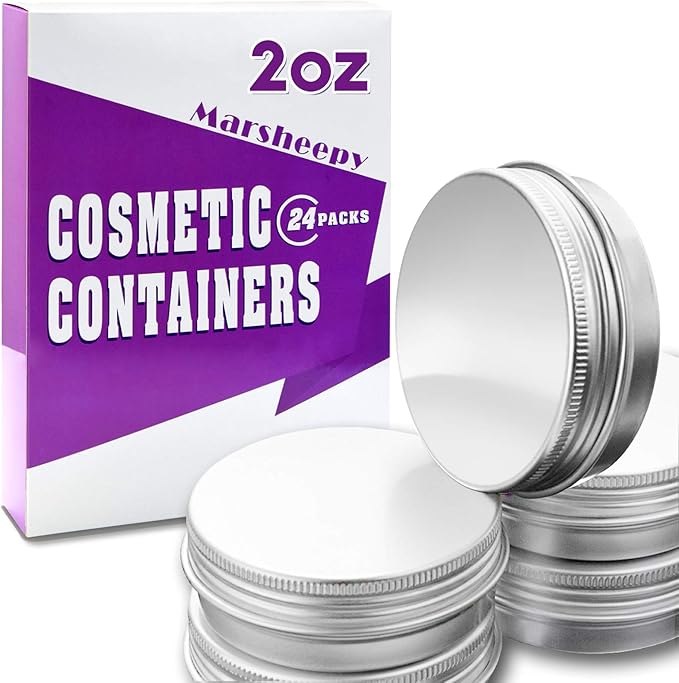 2 oz/60ml 24 Pack Aluminum Balm Tins For Pill Storage, Jar Containers with Screw Thread Lid for Lip Balm, Cosmetic, Candles, Aluminum Tin Cans Containersor for Salve and Spices
