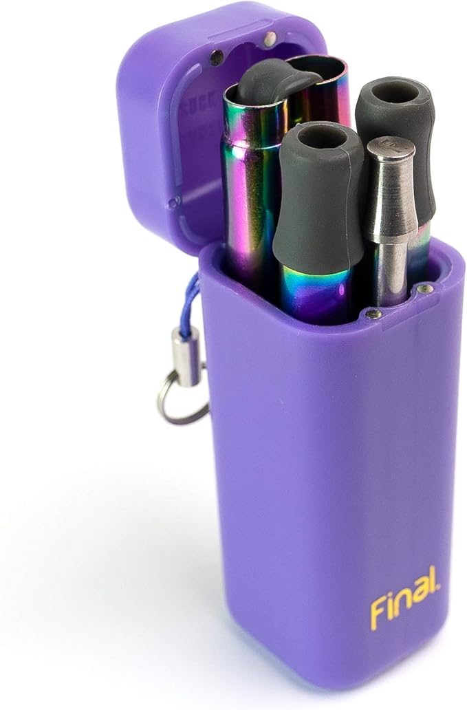 FinalStraw Collapsible, Reusable, Metal Straw | Travel Case, Cleaning Tool | Easy to Clean | Stainless Steel and 100% Silicon Tips | Eco-Friendly | Porpoise-ful Purple Case, Rainbow Stainless Steel