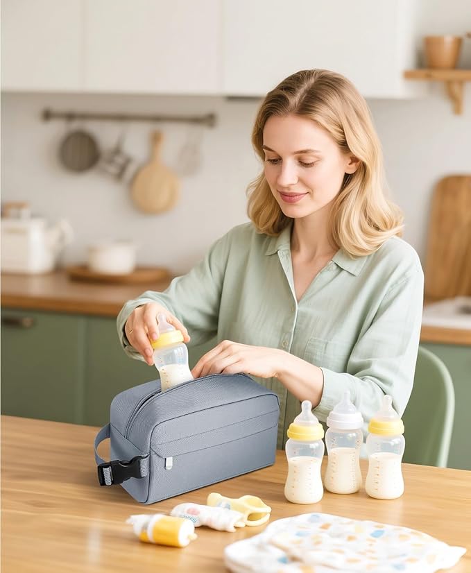 Small Insulated Snack Bag Lunch Box,Collapsible Reusable Small Lunch Bag with Snap Buckle Handle for Beach Travel Picnic,Grey 5-Can(3L)