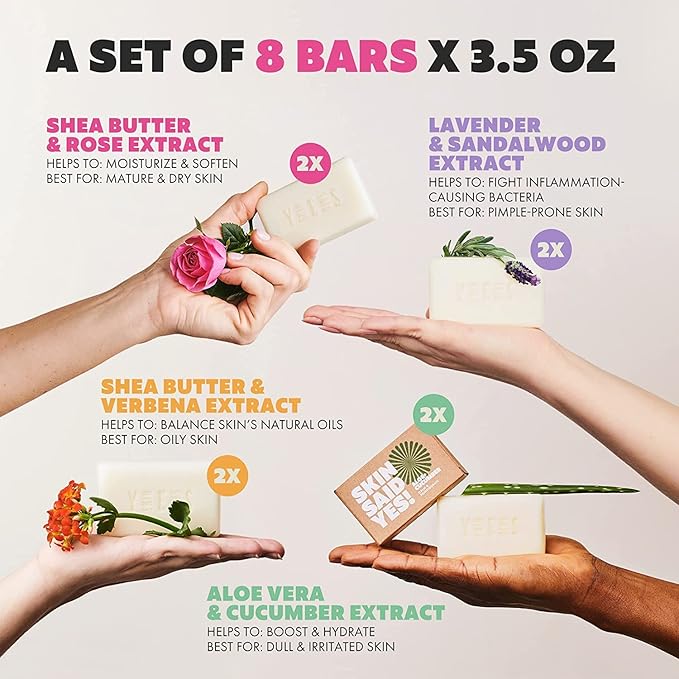 Organic Soap Bar (Set of 8) - Natural Soap Made in Greece | Nuorishing Shea Butter, Olive Oil, Lavander and Sandalwood, Aloe Vera & Cucumber Extract | Jabones Artesanales Naturales