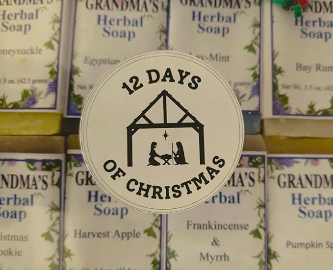 Grandma’s 12 Days of Christmas Soap Sampler – Limited Holiday Collection (12 Handmade Herbal Bars, 1.5 oz Each)