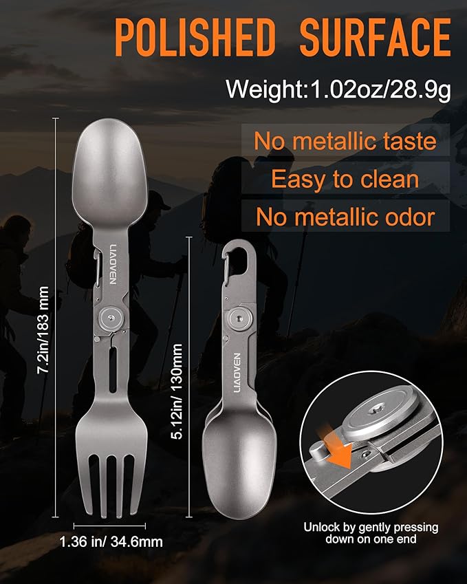 Titanium Spork 3 in 1 Folding Camping Fork and Spoon, Ultra Lightweight Camping Utensil with Locking Function, Travel Fork Spoon Combo Eco-Friendly for Outdoor/Backpacking