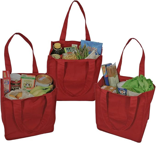 Simple Ecology Organic Cotton Deluxe Reusable Grocery Shopping Bag; Bottle Sleeves, Rigid Bottom Support (UPDATED DESIGN)