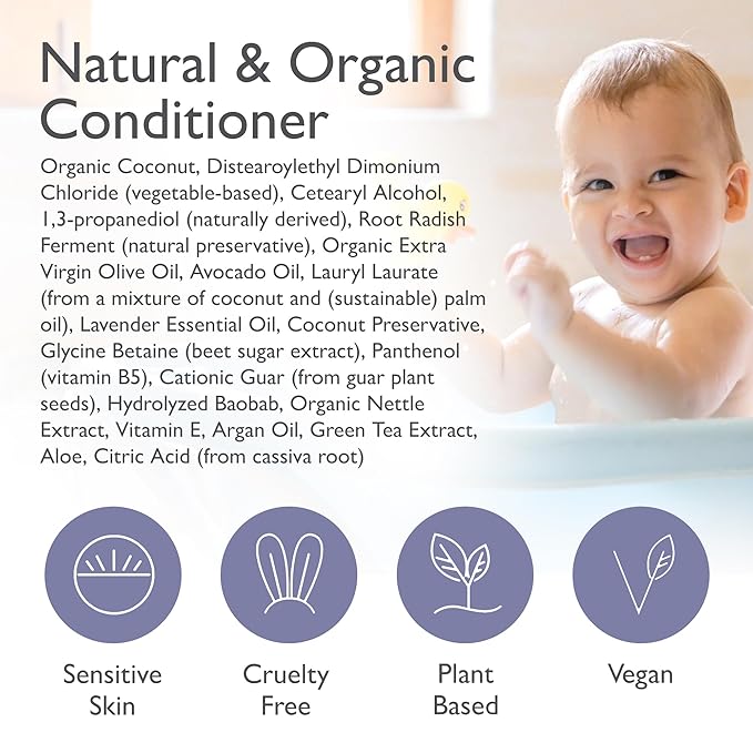 SoCal Suds & Company - Organic Baby & Kids Conditioner - Gentle Natural Ingredients, Vitamin Rich Organic Oils for Babies and Kids Sensitive Scalp - Lavender, 12oz - 2 Pack