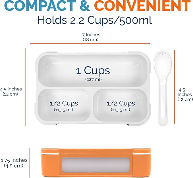kinsho MINI Lunch-Box Snack Containers for Kids | SMALL Bento-Box Portion Container | Leak-proof Boxes for School Work Travel | Best for Adults Boys or Girls | Blue + Orange Set of 2