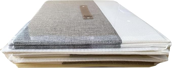 OUTBROS Foldable Storage Boxes, Large Linen Fabric, 15 x 9.8 x 9.8 inch, White/Grey, 3-Pack