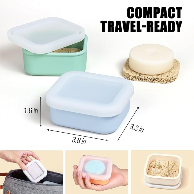 OTHIX 2 Pack Leakproof Silicone Travel Soap Case, Small Bar Soap Holder Container with Drainage Layer & Mini Portable Soap Dish for Shampoo Bar, Bathroom, Gym, Travel, Camping (Baby Blue & Sage Green)