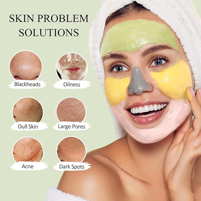 SHVYOG 4 Pcs Clay Facial Mask Set - Turmeric, Vitamin C, Green Tea, Dead Sea Mud, and Rose Clay Skin Care Mask for Deep Cleansing, Moisturizing, and Refining Pores - 240g