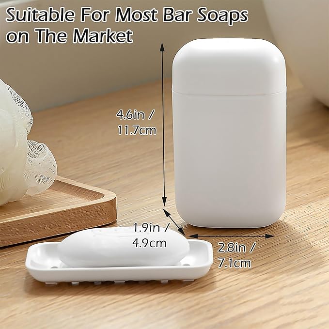Compact Travel Soap Case, Leakproof Soap Container with Lid, Portable Bar Soap Holder for Traveling, Soap Box for Bathroom, Shower, Gym, School, Camping, Vacation, Outdoor (White)