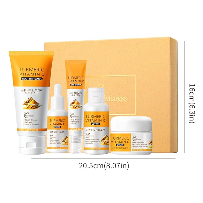 Turmeric Skin Care Set for Women, 5Pcs Hydrating & Nourishing Facial Care Kit with Cleanser, Toner, Serum, Eye Cream & Moisturizer – Soothing & Revitalizing Daily Skincare Gift Set