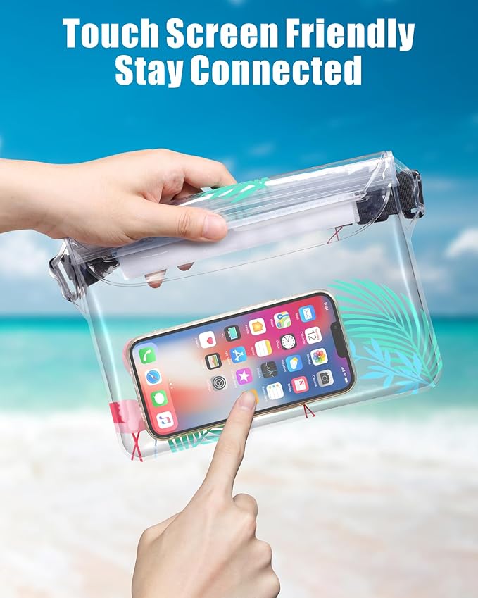 F-color Waterproof Fanny Pack - Cruise Essentials 2025 - Waterproof Pouch, Triple Zipper Roll-Top Dry Bag for Phone with Adjustable Waist Strap, Keep Passport Valuables Dry for Beach Kayaking Boating