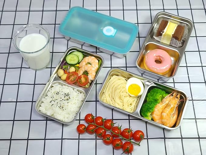 Stainless Steel Snack Containers,2 Compartment Reusable Snack Containers with Lids,Snack Box,Stainless steel lunch containers for Travel,Office,Outdoor Camping,Daily Use (2PCS)