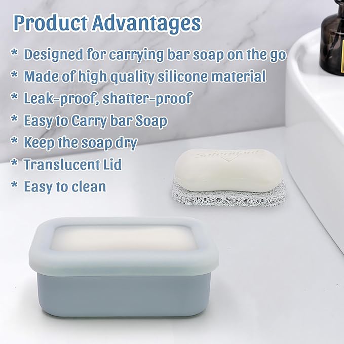 OZNER Leak Proof Travel Soap Container (Gray) - Silicone Soap Case with Drainage Pad, Compact Shatterproof Dish for Travel, Camping, Gym, Dorm, Bathroom Organizer