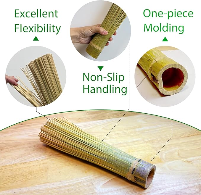 2-Pack Natural Bamboo Cleaning Brush Set Heavy Duty Wok Scrubber for Cast Iron Pans, BBQ Grills & Pots Stubborn Stain Remover, Kitchen Scrub Brush