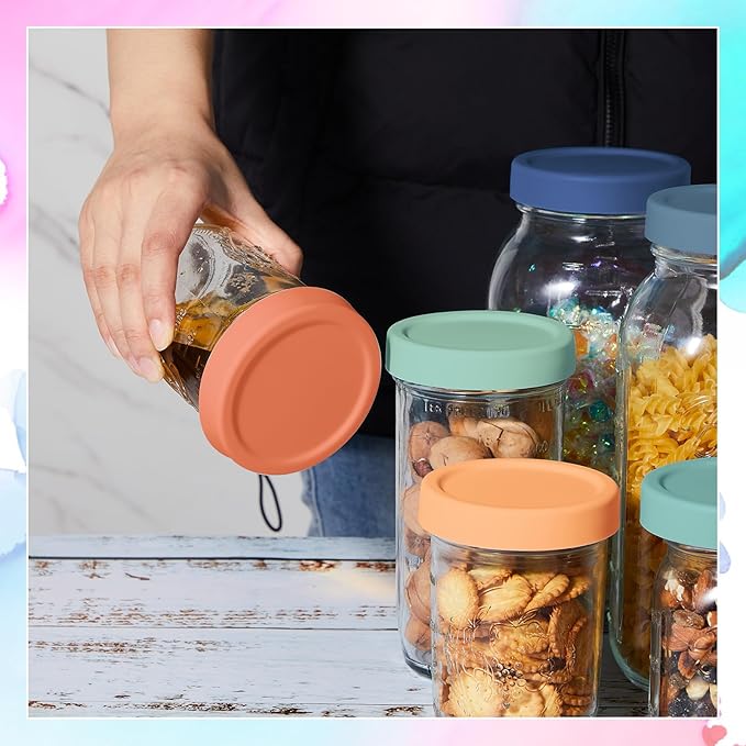 6 Pcs Silicone Wide Mouth Lids Mason Jar Lids Thickened Leak Proof Lid for 86 mm All Wide Mouth Mason Jars, Reusable Large Canning Jar Caps(Vintage Color)