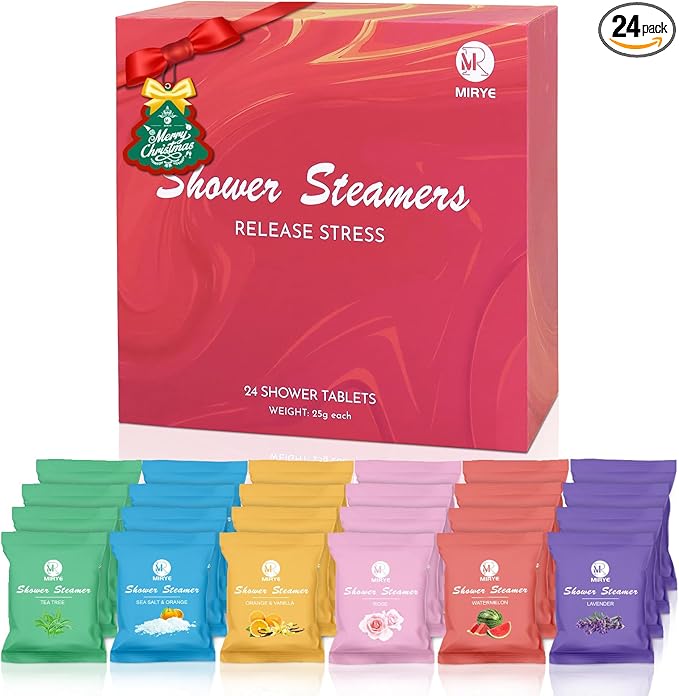 Shower Steamers Aromatherapy Birthday Gifts for Women Men, 24-Pack Stress Relief Organic Shower Bombs with Essential Oil, Stocking Stuffers White Elephant Christmas Gifts for Mom Wife Friends