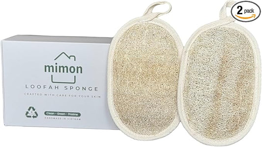 Double Sides Natural Loofah Sponge, Exfoliating Body Scrubbers (2 Pack), Biodegradable Bath Sponge, Gentle, Chemical-Free Bath & Body Loofah for Women, Men, Kids, Made with Natural Loofah