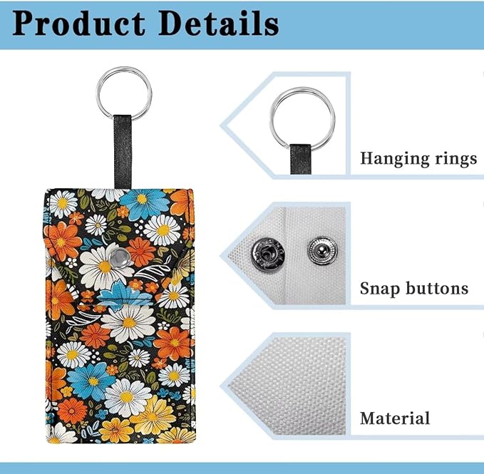 Hippie Flower Travel Tissue Holder Portable Tissue Holder for Purse Coin Keys Snap Button Enclosed Purse Size Tissues Packs for Travel Daily Outgoing