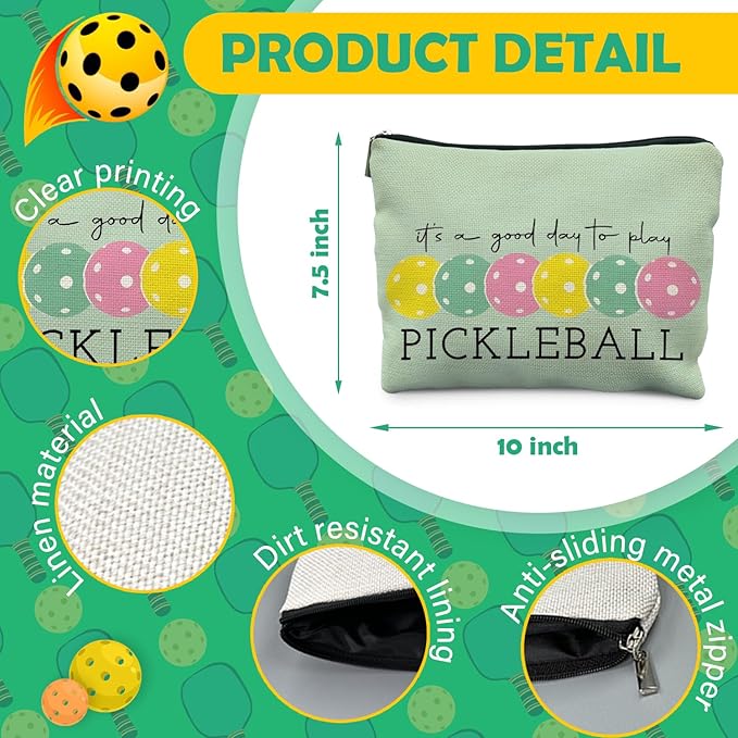 Pickleball Gifts for Women, Colorful Pickleball Makeup Bag for Women, It's a Good Day to Play Pickleball Cosmetic Bag Toiletry Bag, Gifts for Pickleball Lovers, Pickleball Stuff(green)