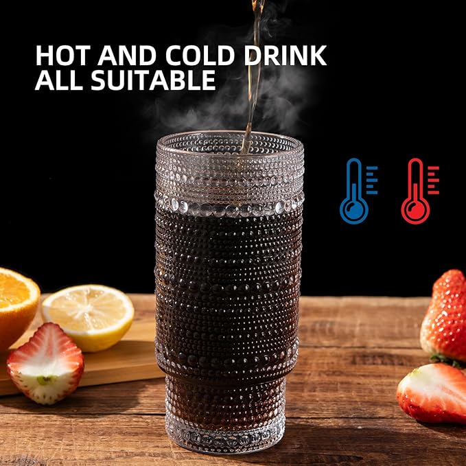 Drinking Glasses with Bamboo Lids and Glass Straw 2pcs Set,16oz Glass Tumbler Cups,Water Glasses,Iced Coffee Glasses,iced Tea Glasses,Beer Glasses,Ideal for Whiskey,1 Brushes