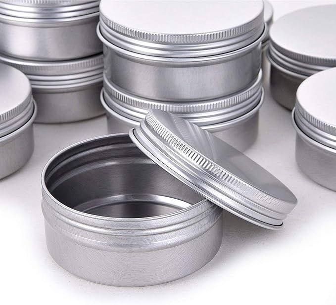 2 Ounce Aluminum Tin Jar Refillable Containers 60 ml Aluminum Screw Lid Round Tin Container Bottle for Cosmetic,Lip Balm, Cream, 24 Pack