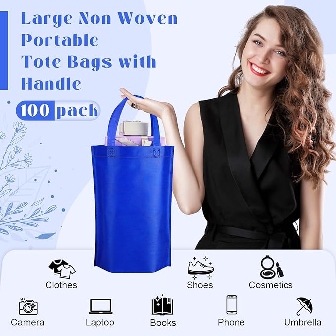 Windyun Reusable Grocery Bags Large Non Woven Shopping Bags with Handle Foldable Portable Tote Carryall Bulk 11.8x6x13.8 Inch