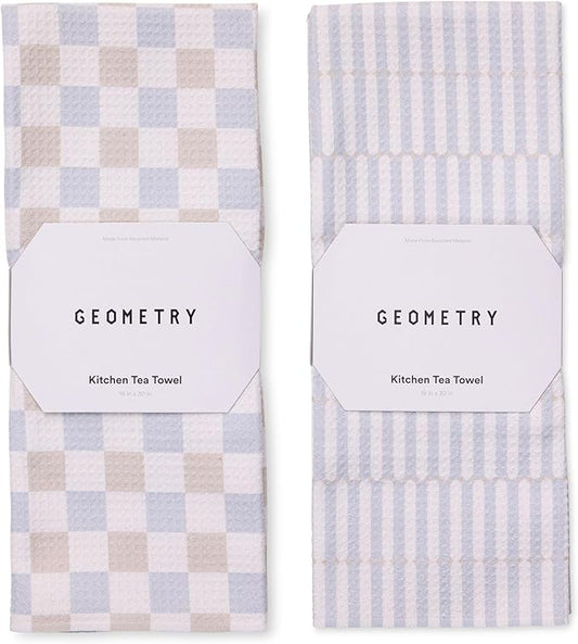 GEOMETRY Kitchen Tea Towels - Quick Dry Microfiber Dish Towels for Kitchen - Ensemble Neutre 18" x 30" - 2 Pack