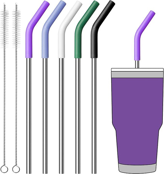 Metal Straws Reusable for 30 oz YETI Tumbler Mug, 9.5”Stainless Steel Reusable Drinking Straw with Silicone Tips for 30/32 oz Tumbler,1 Portable Bag