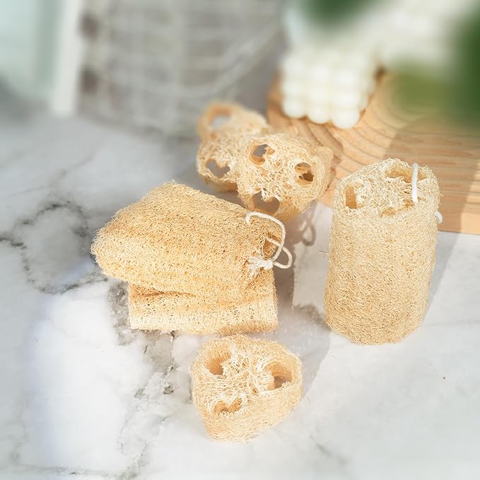 Natural Loofah 6-Pack, 4 Inch 100% Plant Fiber Exfoliating Sponge, Ideal for Men & Women, Spa & Shower Use