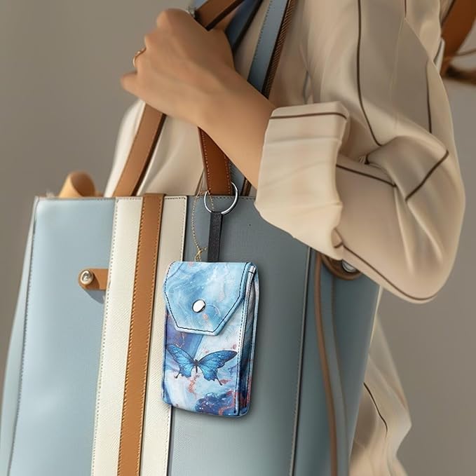 Tissue Bag,Blue Butterfly Portable Travel Tissue Pouch Canvas Tissues Purse Pocket for Wallet Coin Travel Bag