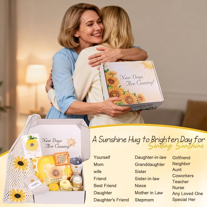 Sunflower Birthday Gifts for Women Self Care Gift - Sending Sunshine Get Well Soon Gifts Sympathy Gift Basket for Women New Mom Care Package, Christmas Gifts Relaxation Gifts for Mom Her Coworkers