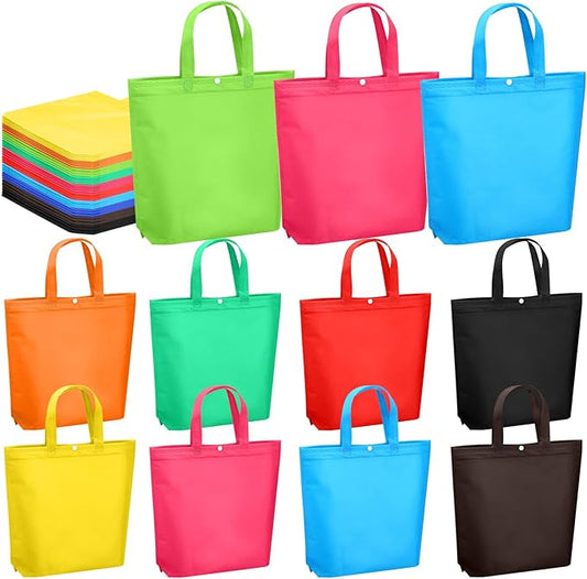 Paterr 100 Pcs Reusable Grocery Bags Bulk Shopping Tote with Handle Non Woven Portable Foldable Tote Bag Gift with Button