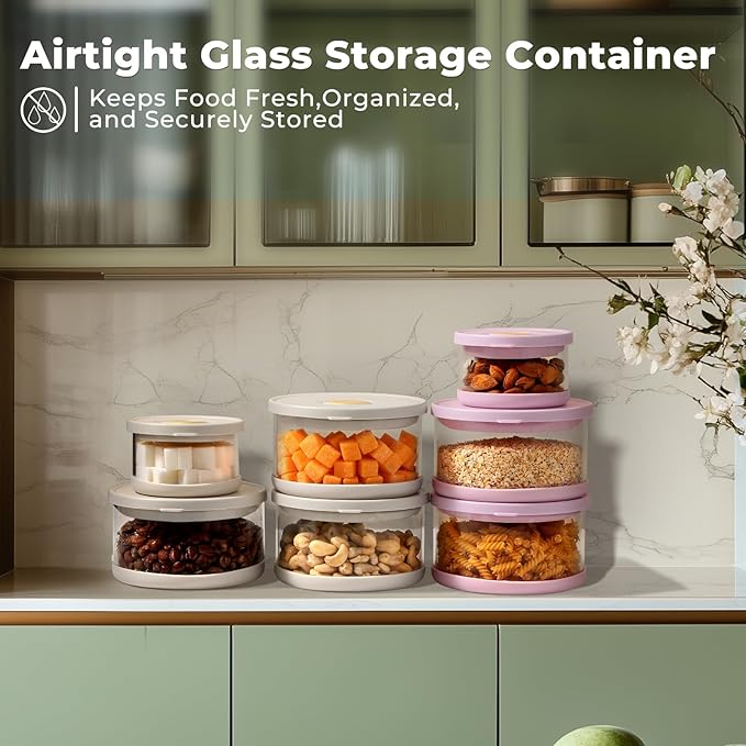 Glass Food Storage Container with Airtight Lids, 33.8oz High-Borosilicate Glass Meal Prep Container, Overnight Oats Cereal Bowl, Bento Lunch Box for Salad, Ramen, Fruit - 1 Pack (White)