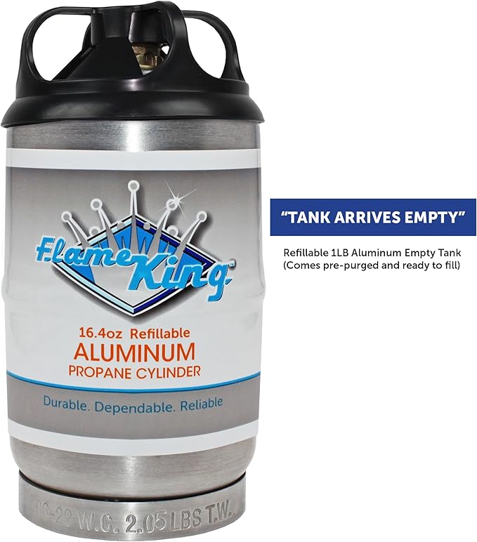 Flame King 1LB Empty Aluminum Propane Cylinder Tank - Corrosion-Resistant and Rust-Free, Great for Camping and Small Appliances