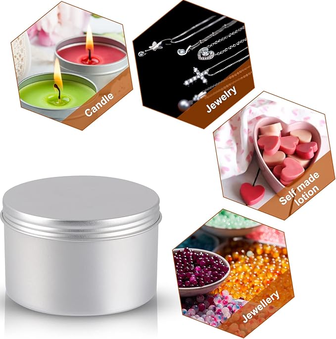 42 Pack Round Cans with Screw Lid 7 Oz Aluminum Metal Tins DIY Food Candle Containers for Lotion Bars, Balms, Salve, Spices, Beard Balm, Crafts with 4 Markers 6 Sheets Label Stickers