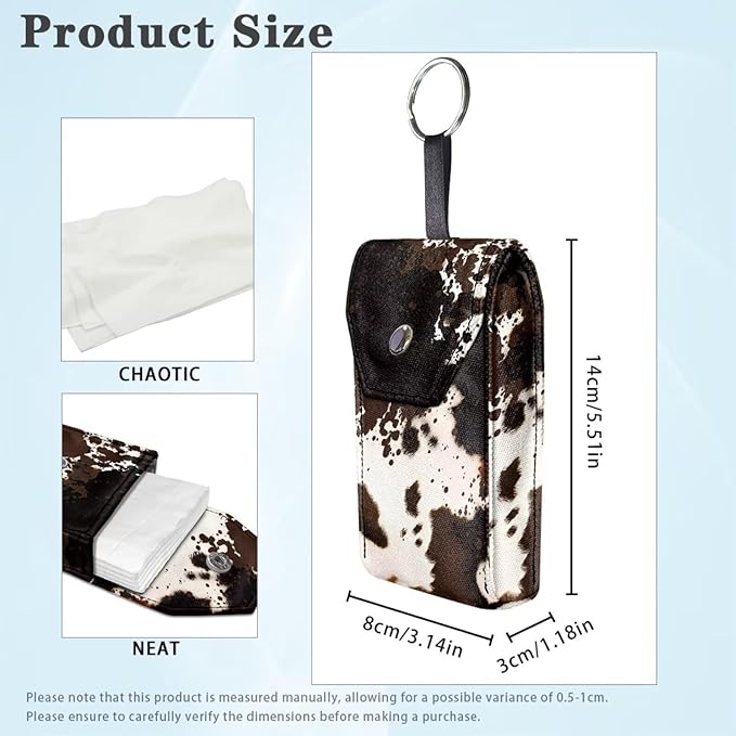 Tissue Pouch Travel Bag, Cow Print Hanging Rope Fashionable Paper Holder Tissues Purse Pocket for Tissue Coins