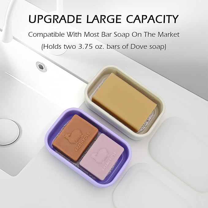 Enhanced Leakproof Silicone Travel Shampoo bar Holder, Shampoo and Conditioner Bar Container, Soap Box for Handmade Soap, Shatterproof Soap Holder for Save Soap (Clear&Violet)