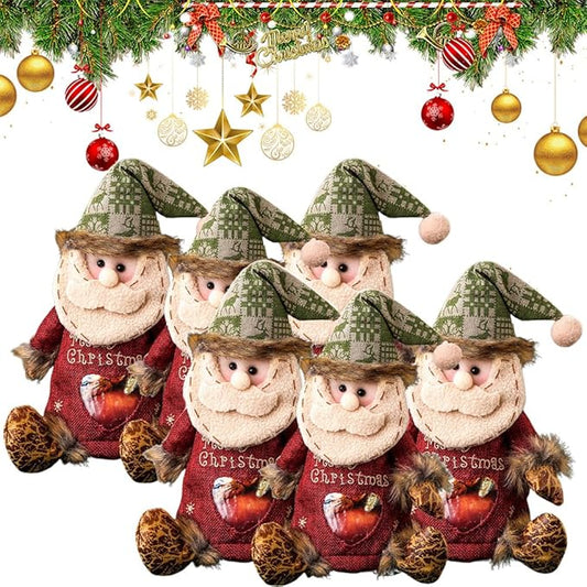 6pcs Christmas Gift Bags Zipper Design, Reusable Flax Fabric Christmas Bags For Candy, Apples (Santa Claus)
