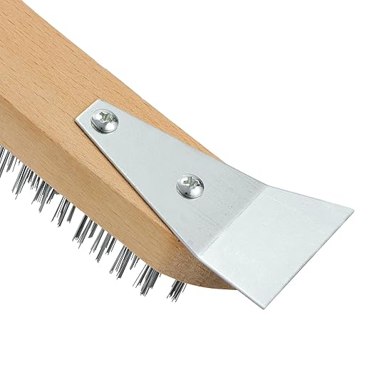 MAXMAN Stainless Steel Wire Scratch Brush, 12 Inch Wooden Handle Wire Brush with Metal Scraper, Heavy Duty Wire Brushes for Cleaning Rust, Paint Scrubbing, Dust and Other Hard Surfaces 2 Pieces