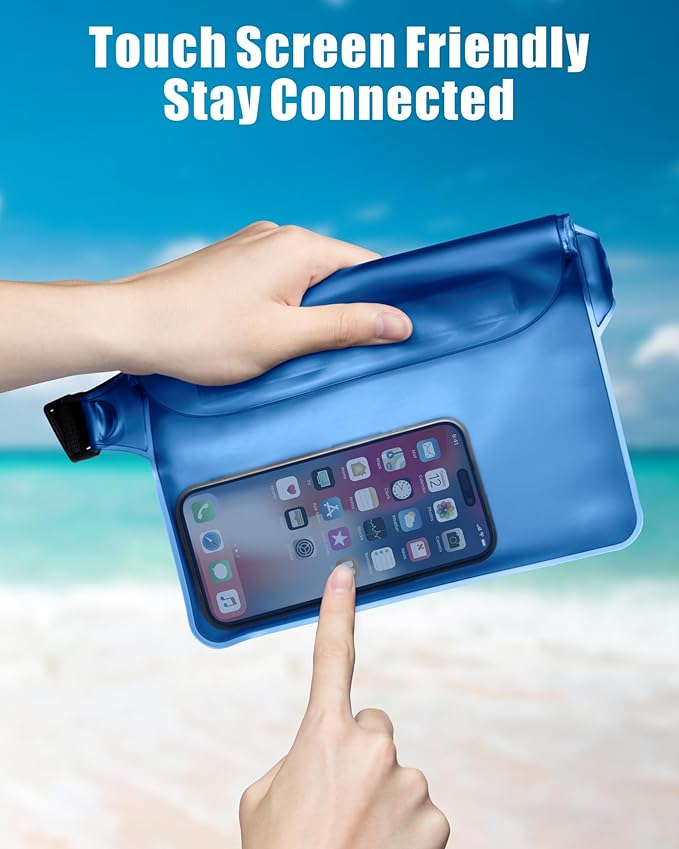 F-color Waterproof Fanny Pack - Cruise Essentials 2025 - Waterproof Pouch, Triple Zipper Roll-Top Dry Bag for Phone with Adjustable Waist Strap, Keep Passport Valuables Dry for Beach Kayaking Boating