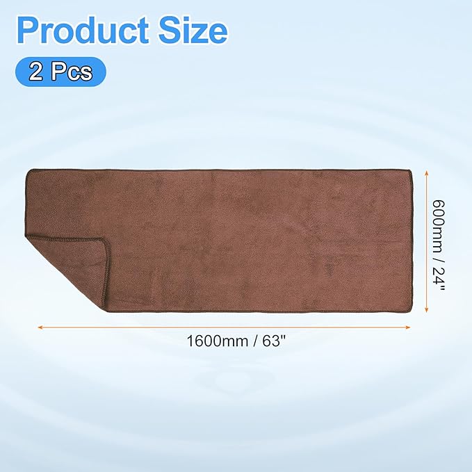 HARFINGTON 2 Pack Microfiber Cleaning Cloth, 63" x 24" Multi-Functional Cleaning Towels Reusable Absorbent Rags for Car Wash Kitchen Household Window Clean, Brown