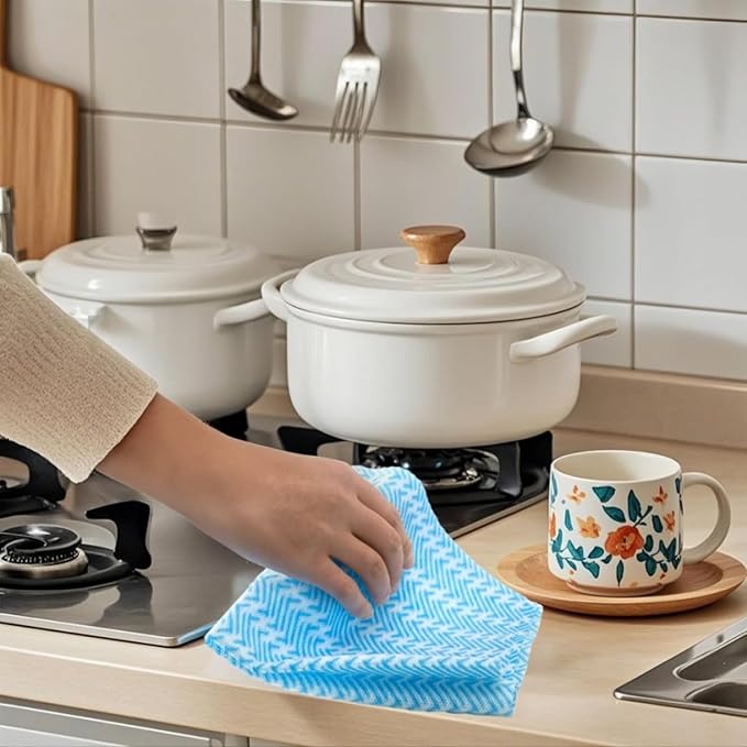 SUZZYVINE Handi Wipes Disposable Dish Cloths Disposable Cleaning Towels Handy Wipes Kitchen Cleaning Rags Disposable Thick Absorbent Dry Fast Pack of 80 Count, Blue