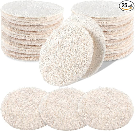 Bokon 25 Pcs Face Exfoliating Loofah Pad Scrubber 2.36 Inches Round Sponge Body Scrubber Remove Dead Skin Facial Loofah Pad Bulk for Bath Shower Spa Skin Cleaning Women Men (White)