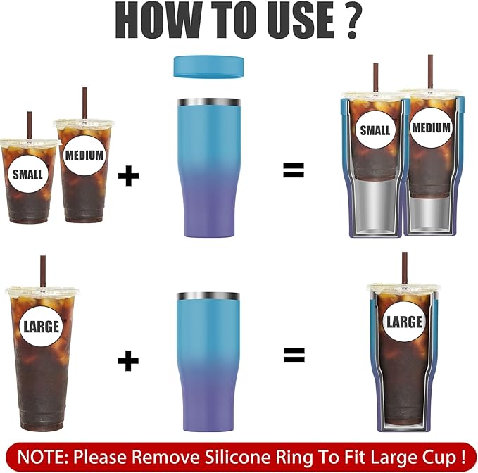 Universal Iced Coffee Sleeve with Handle - Insulated Double Wall Reusable Stainless Steel Holder Insulator for Cold Drinks Fits Small Medium Large To Go Cups Gifts for Men Women Him Her (Ocean Dream)