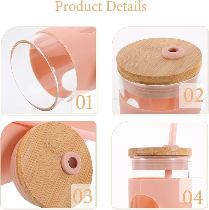 Glass Tumbler with Lid and Straw Reusable Borosilicate Glass Cup with Silicone Sleeve Iced Coffee for Home and Travel Beverage Cup