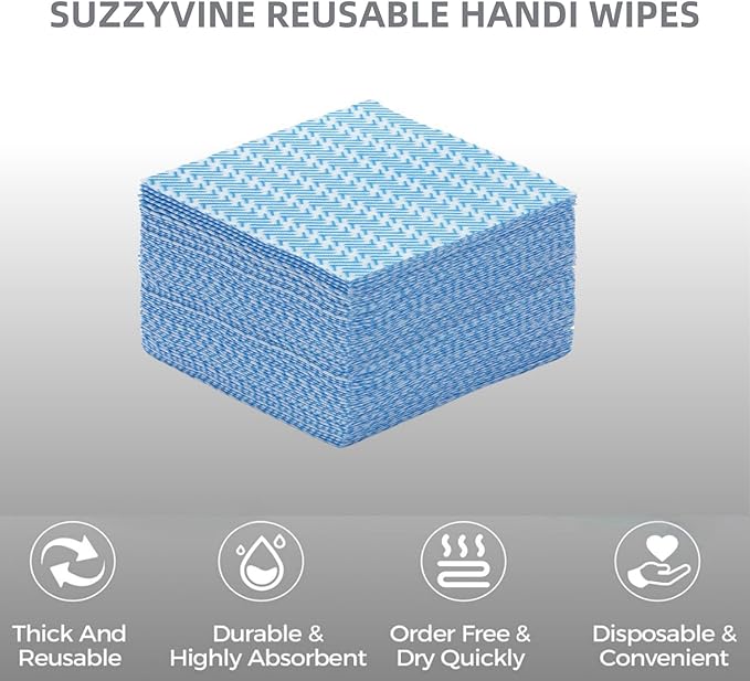 SUZZYVINE Handi Wipes Disposable Dish Cloths Disposable Cleaning Towels Handy Wipes Kitchen Cleaning Rags Disposable Thick Absorbent Dry Fast Pack of 80 Count, Blue