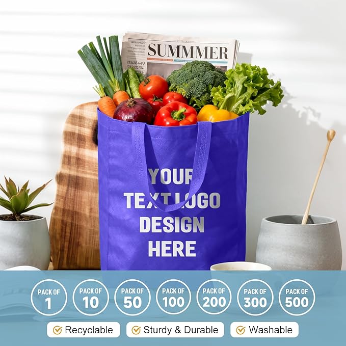 Custom Tote Bags with Your Logo, Personalized Reusable Shopping Bags for Shopping Business