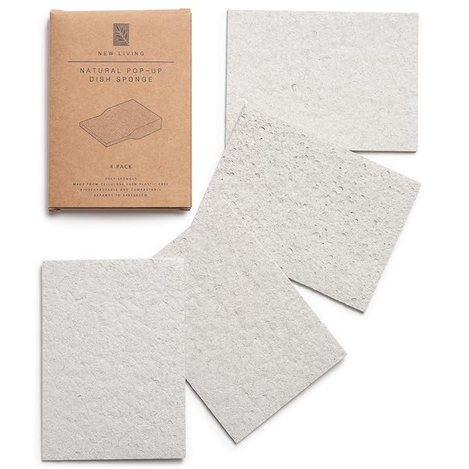 Eco Sponge | Pop Up Plastic Free Sponge | 4 or 8 pk | Large Size 14x10x2cm | Pop Up Plastic Free | Biodegradable Compostable Natural Cellulose Surface Sponge | Long Lasting | Dish Sponge (8)