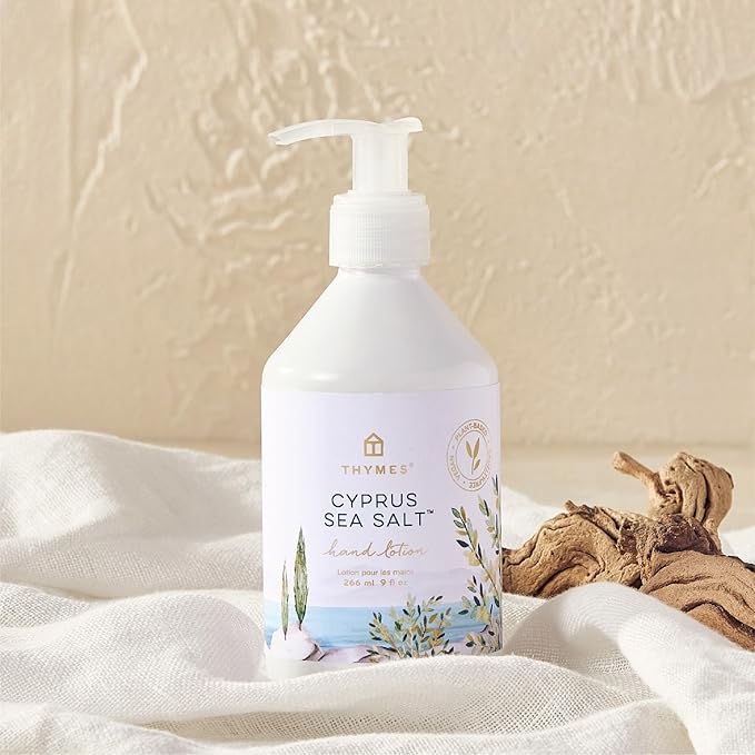 Thymes Moisturizing Hand Lotion for Dry Skin - Moisturizer for Beauty and Personal Care - Luxury Hand Lotion for Women & Men with Shea Butter & Aloe Vera (Cyprus Sea Salt, 9 fl oz)