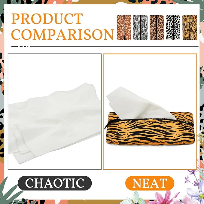 Sherr 5 Pcs Tissues Purse Pocket Holder Reusable Travel Pouch Fabric Zipper Enclosed Small Size Leopard and Zebra Print Pattern Tissue Holder for Purse Coins for Christmas